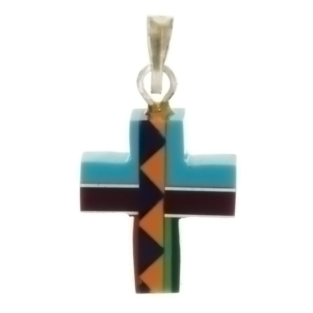 PAINTED MOSAIC CROSS 13 X 15 MM PENDANT