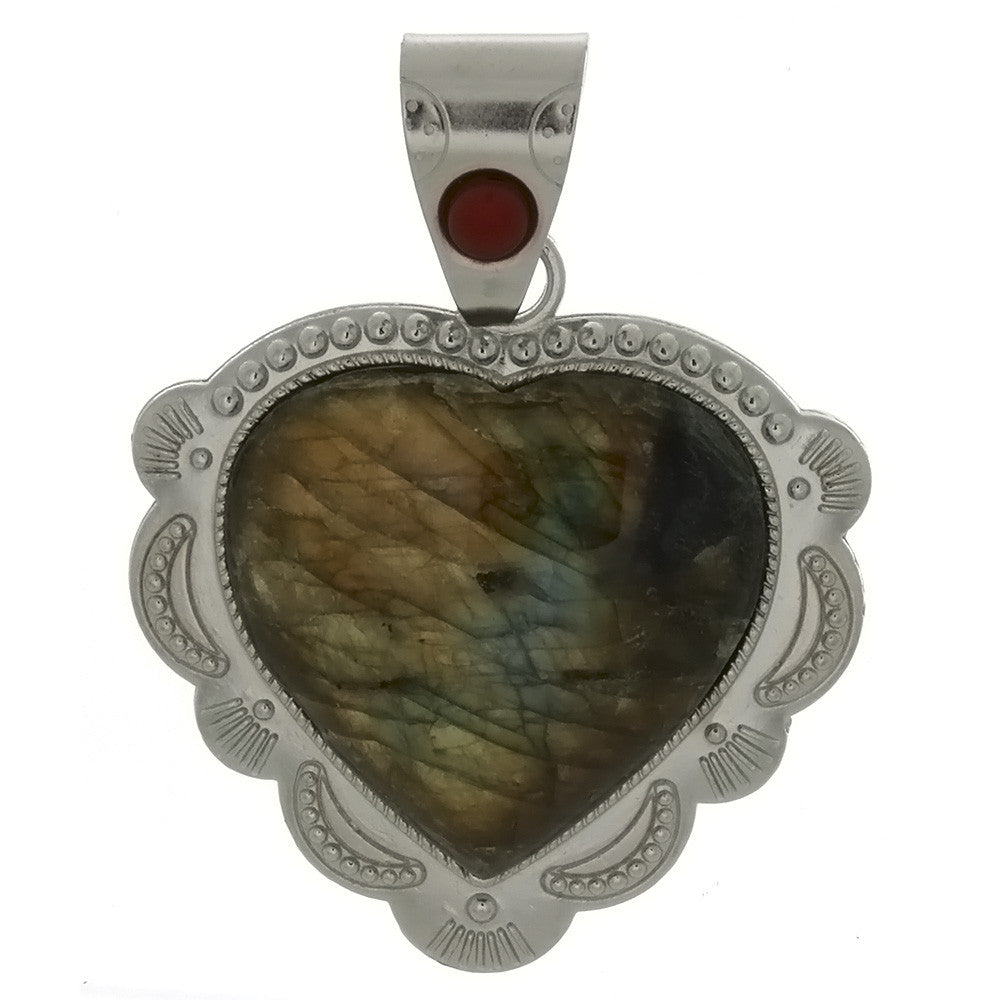 GEMSTONE LABRADORITE HEART FRAMED 27 X 27 MM PENDANT