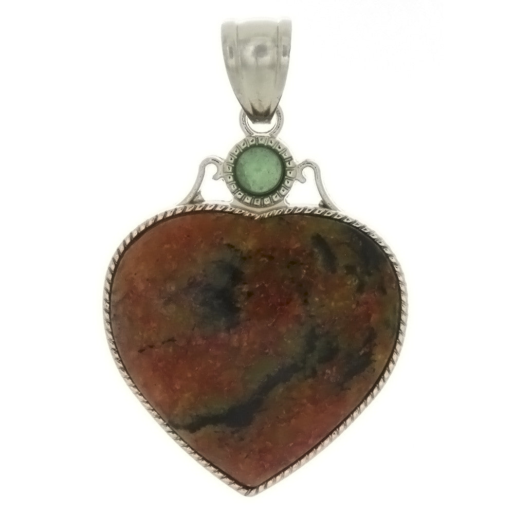 GEMSTONE JASPER TURTLE HEART W/ LOVE BACK 30 MM PENDANT