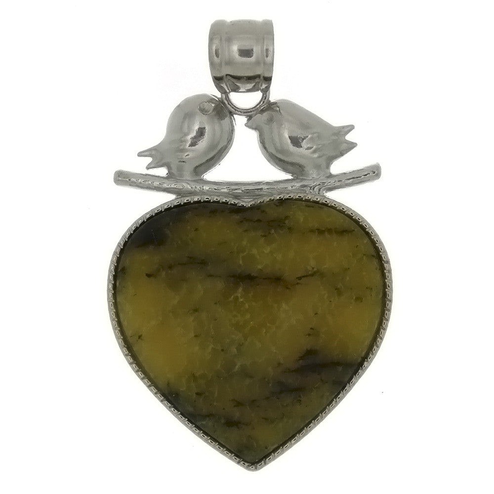 GEMSTONE TURQUOISE YELLOW HEART W/ BIRDS 30 MM PENDANT