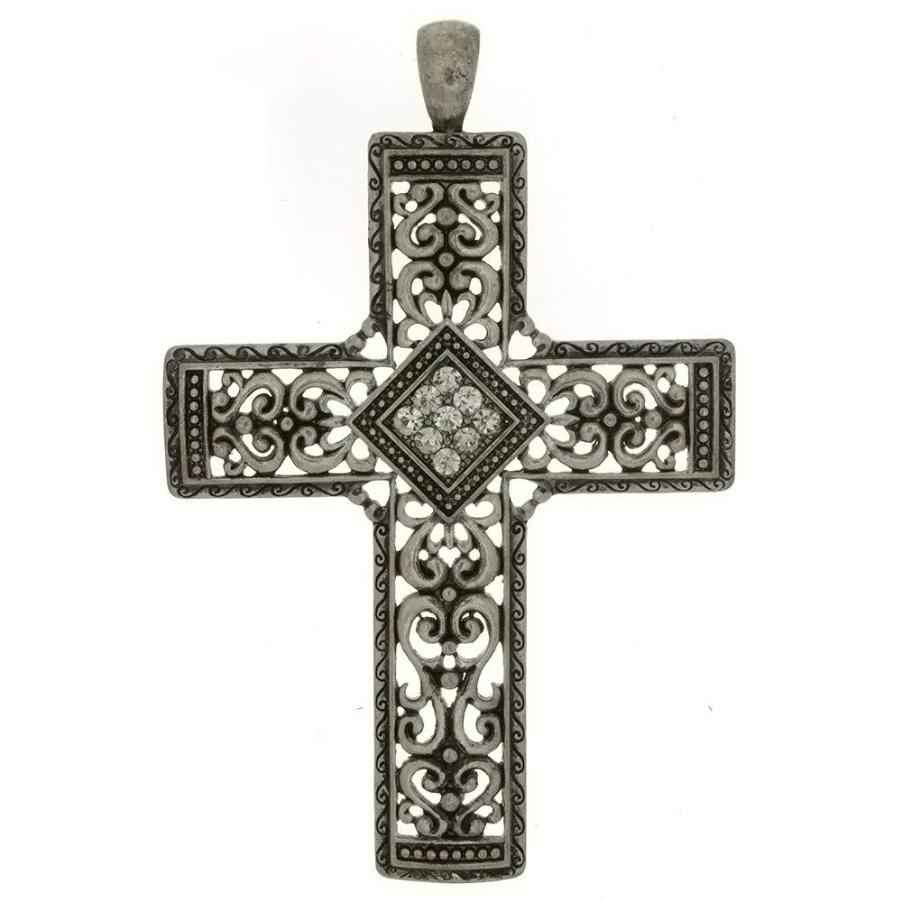 METAL CROSS W/ RHINESTONE DIAMOND PENDANT