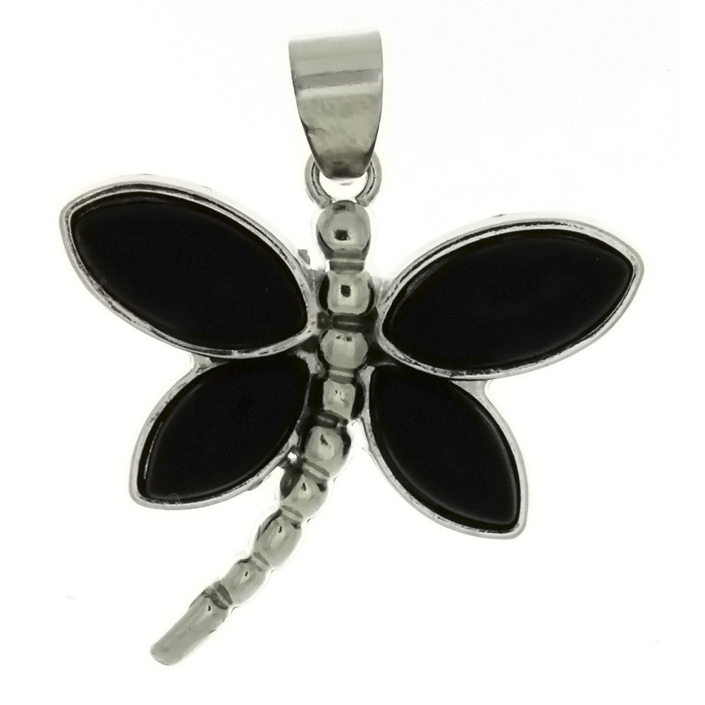 METAL DRAGONFLY BLACK STONE 29 MM PENDANT