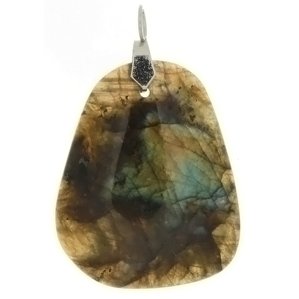 GEMSTONE LABRADORITE FREEFORM 40 X 52 MM PENDANT