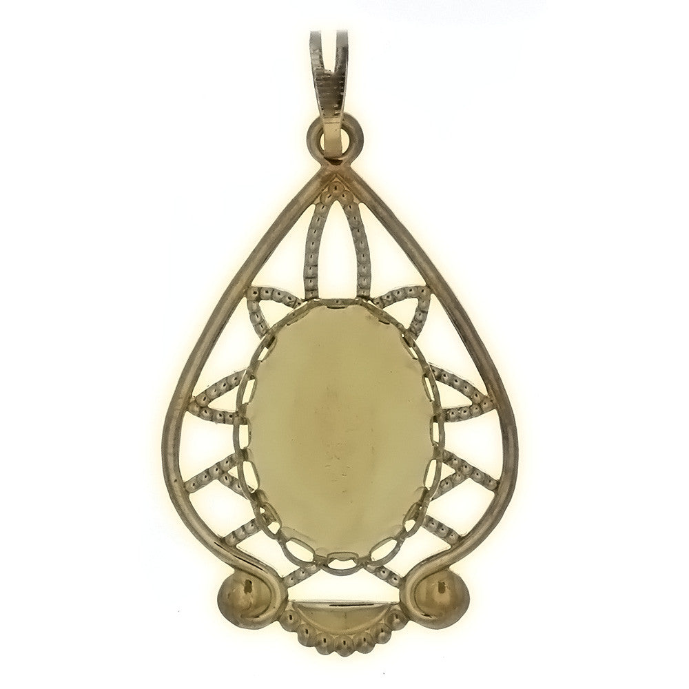 Cabochon Setting Teardrop Filigree Pendant Holds 13x18 mm Cabochon