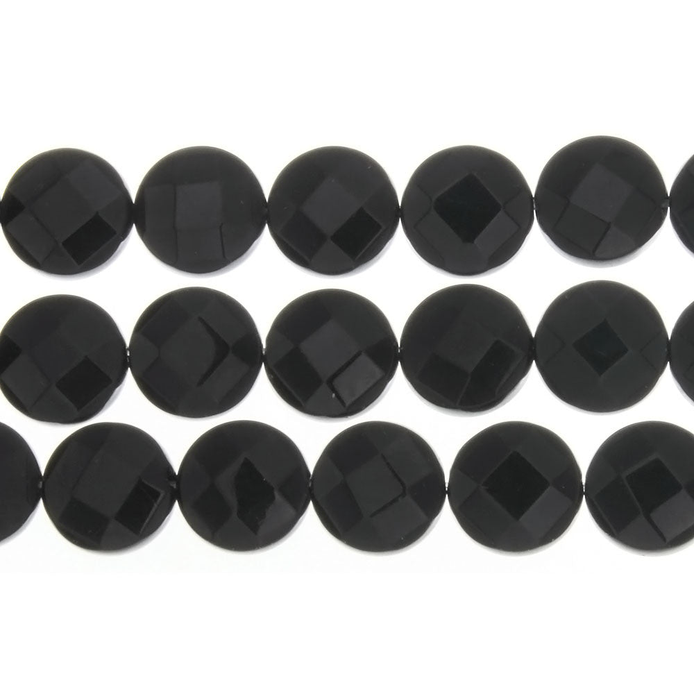 ONYX BLACK COIN FACETED 13 MM STRAND