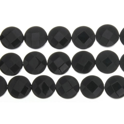 ONYX BLACK COIN FACETED 13 MM STRAND