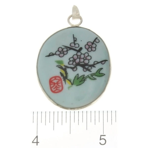 PORCELAIN CHERRY BLOSSOM OVAL 29 X 35 MM PENDANT